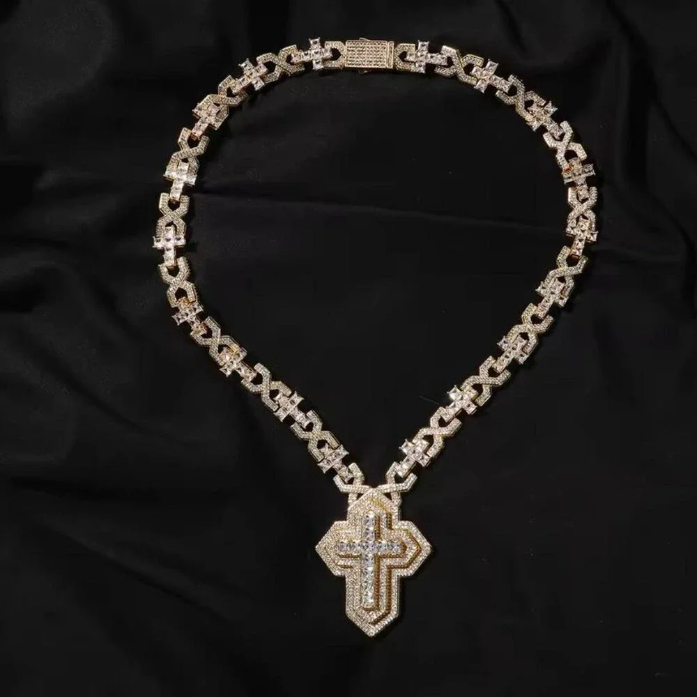 Iced Out Gold Cross Necklace 20inch